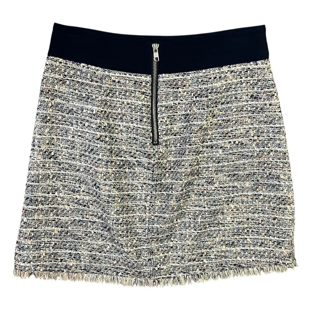 J Crew Mini‎ Skirt Women Size 4 Multicolor Tweed Fringe Hem Classic Preppy Chic
